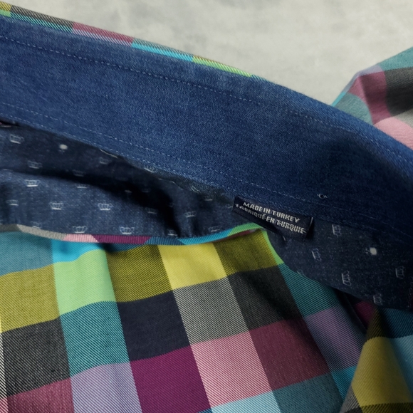 Stone Rose Shirt Mens 2XL Size 6 Button Down Colorful Gingham Plaid Geometric - Picture 5 of 12